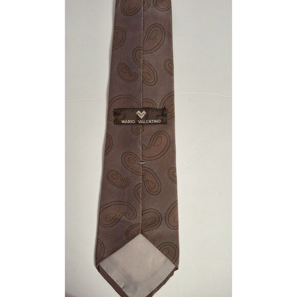 Vintage MARIO VALENTINO Italian Silk Neck Tie Brown Paisley Business Academia - Picture 3 of 4